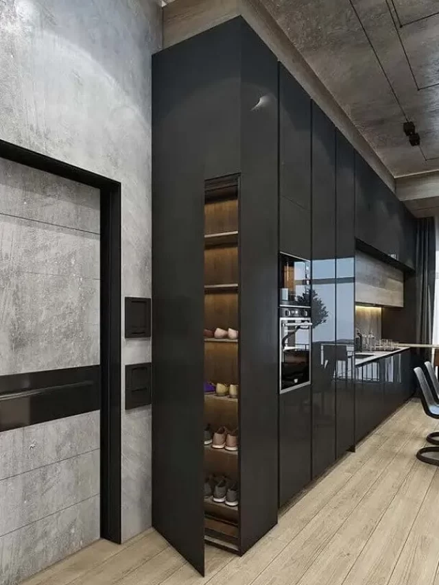 decoração-moderna-com-móveis-planejados-com-acabamento-preto-brilhoso-Foto-Pinterest